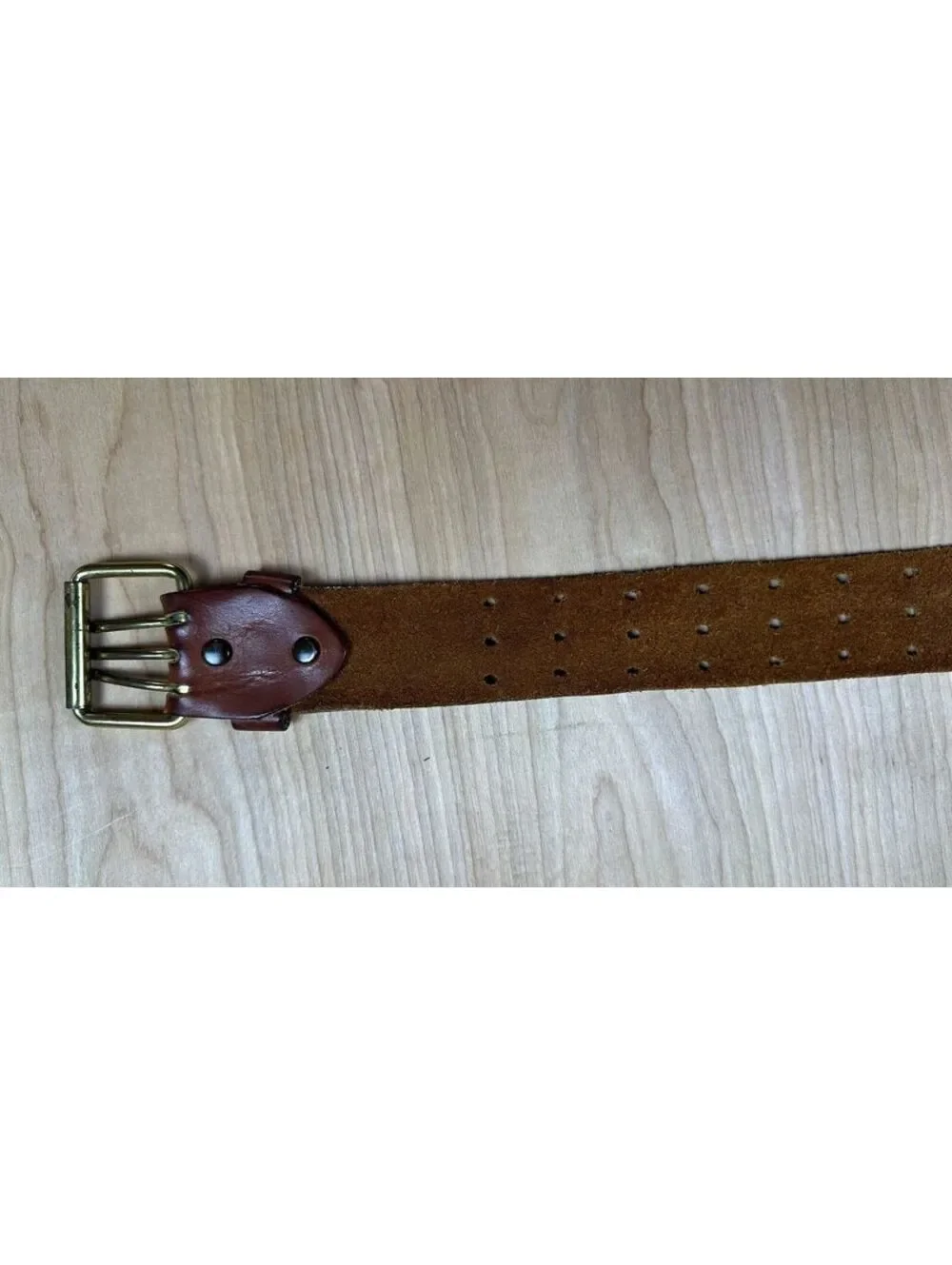 Vintage 80s Triple Prong Leather Belt heavy duty utility 1-7/8